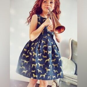 Mini Biden Navy Dress with Gold Dog Print 2-3 years